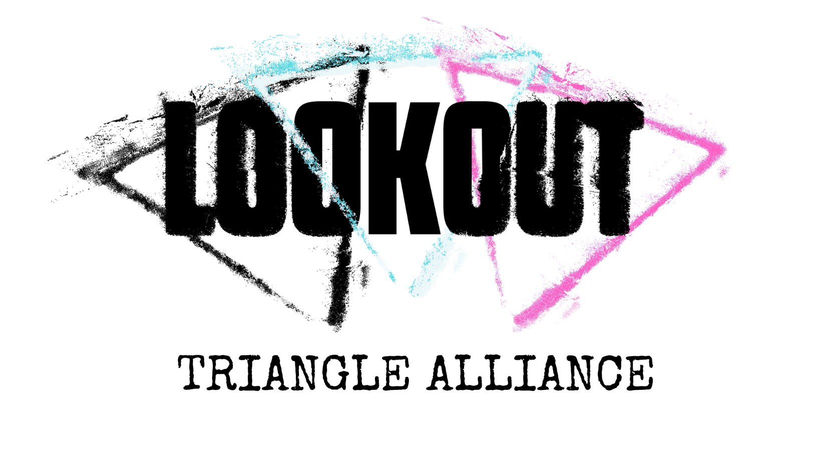 A logo saying "LOOKOUT Triangle Alliance" with black, blue, and pink triangles.